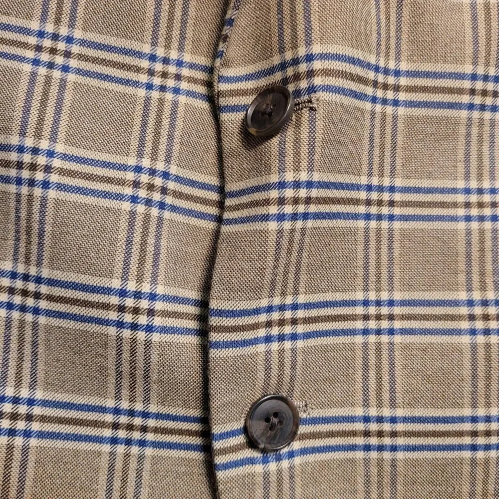 Alan Flusser Mens Paisley Lined 2-Button Blazer Jacket Beige Brown Checked EUC - Picture 3 of 13